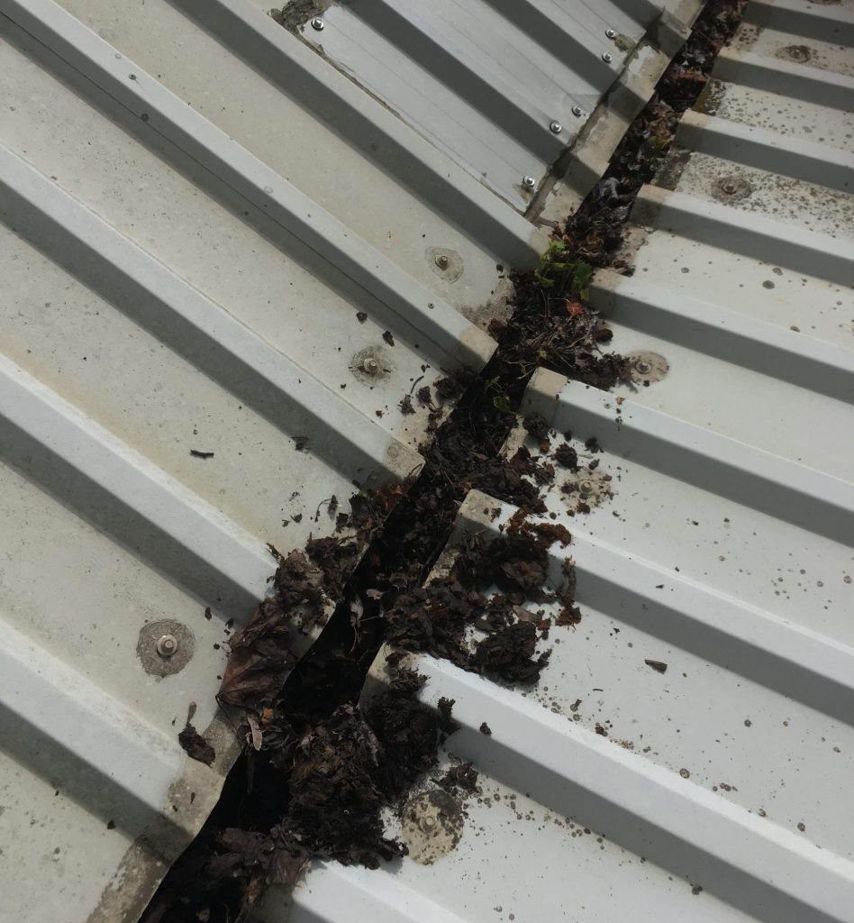 Blocked commercial gutter